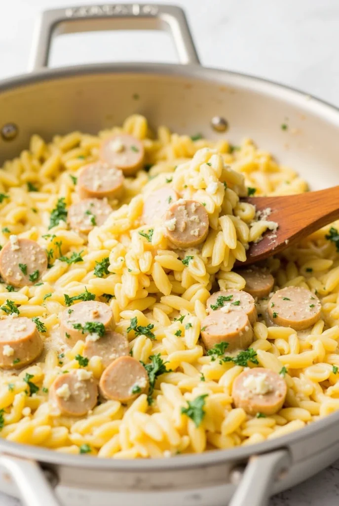 Creamy Chicken Sausage Orzo Skillet